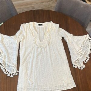 Vici Cream Tunic with Ruffled Bell Sleeves